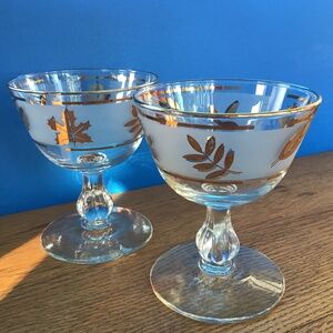 6 Vintage Libbey Frosted Glass Gold Leaf Pattern Glasses Elegant